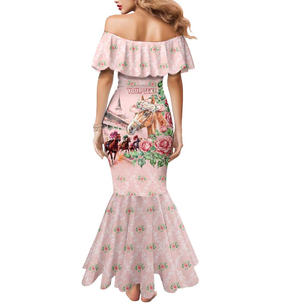 Personalized Kentucky Horse Racing Mermaid Dress Rose Diamond Pattern Pink