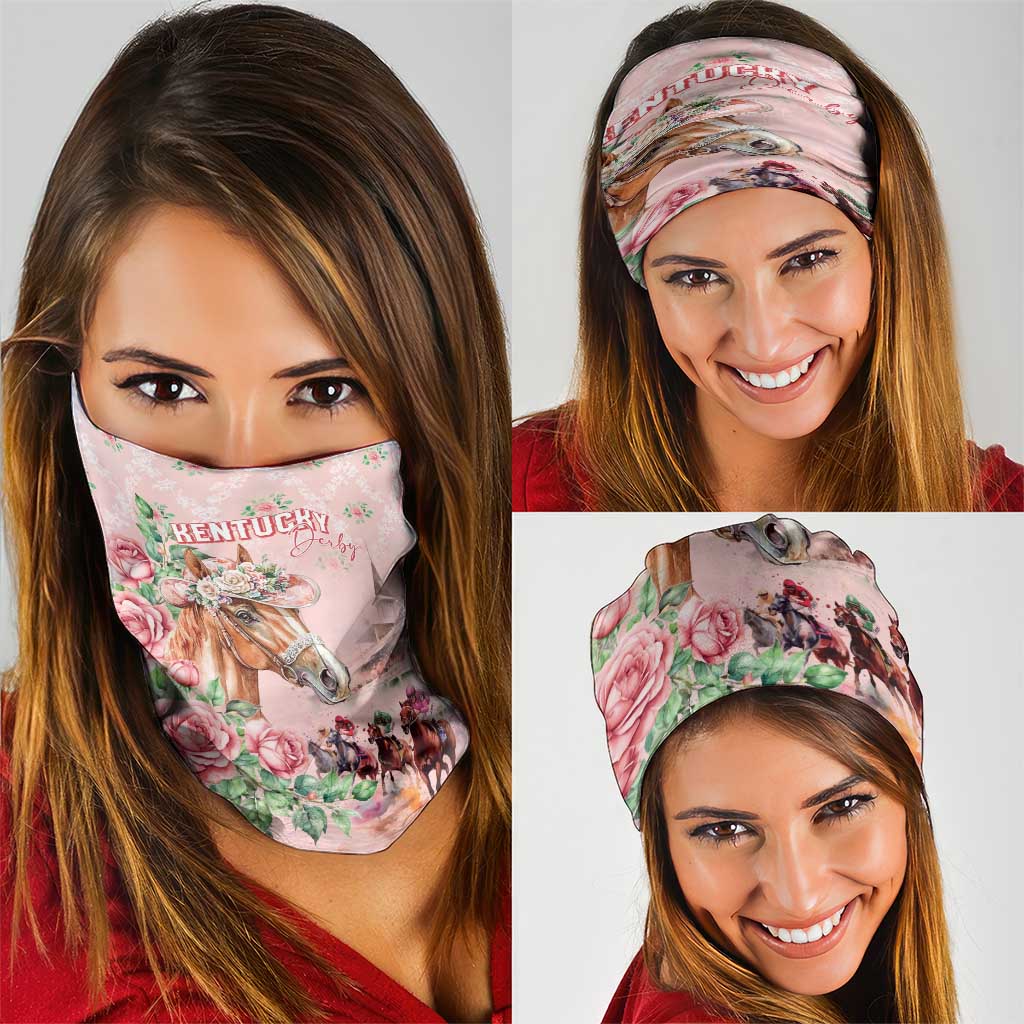 Kentucky Horse Racing Neck Gaiter Rose Diamond Pattern Pink