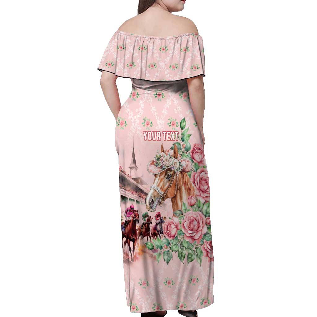 Personalized Kentucky Horse Racing Off Shoulder Maxi Dress Rose Diamond Pattern Pink