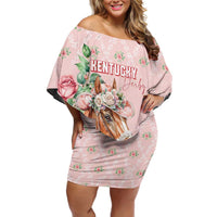 Personalized Kentucky Horse Racing Off Shoulder Short Dress Rose Diamond Pattern Pink