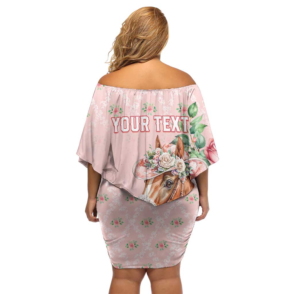 Personalized Kentucky Horse Racing Off Shoulder Short Dress Rose Diamond Pattern Pink
