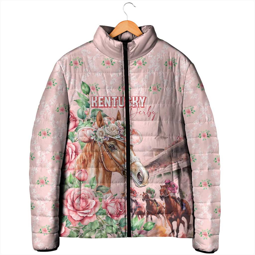 Personalized Kentucky Horse Racing Padded Jacket Rose Diamond Pattern Pink