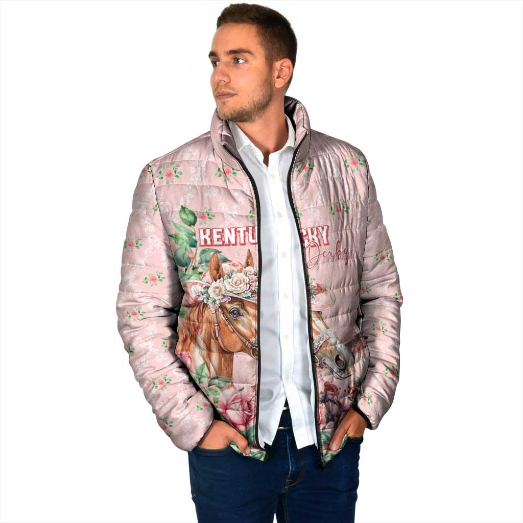 Personalized Kentucky Horse Racing Padded Jacket Rose Diamond Pattern Pink