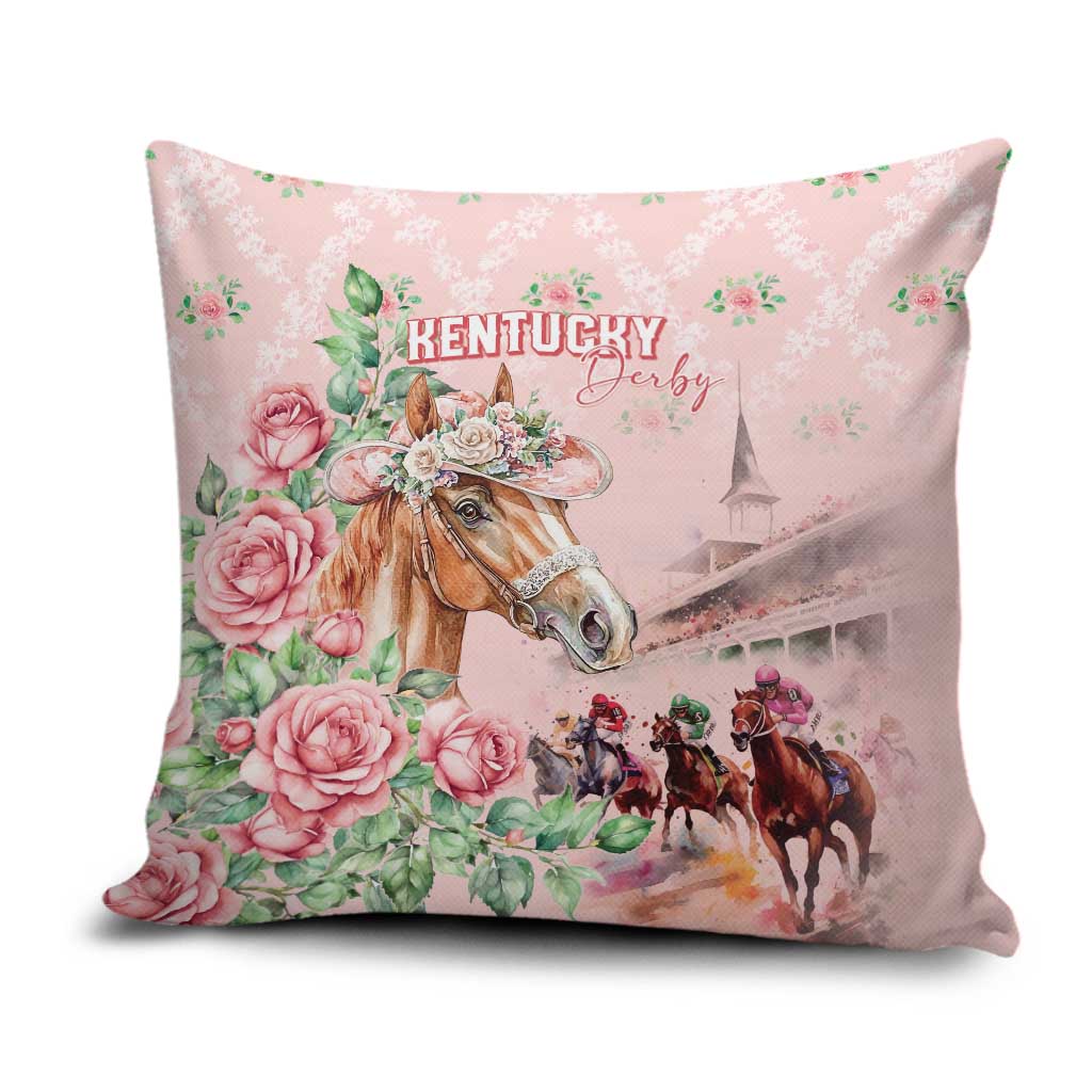 Kentucky Horse Racing Pillow Cover Rose Diamond Pattern Pink