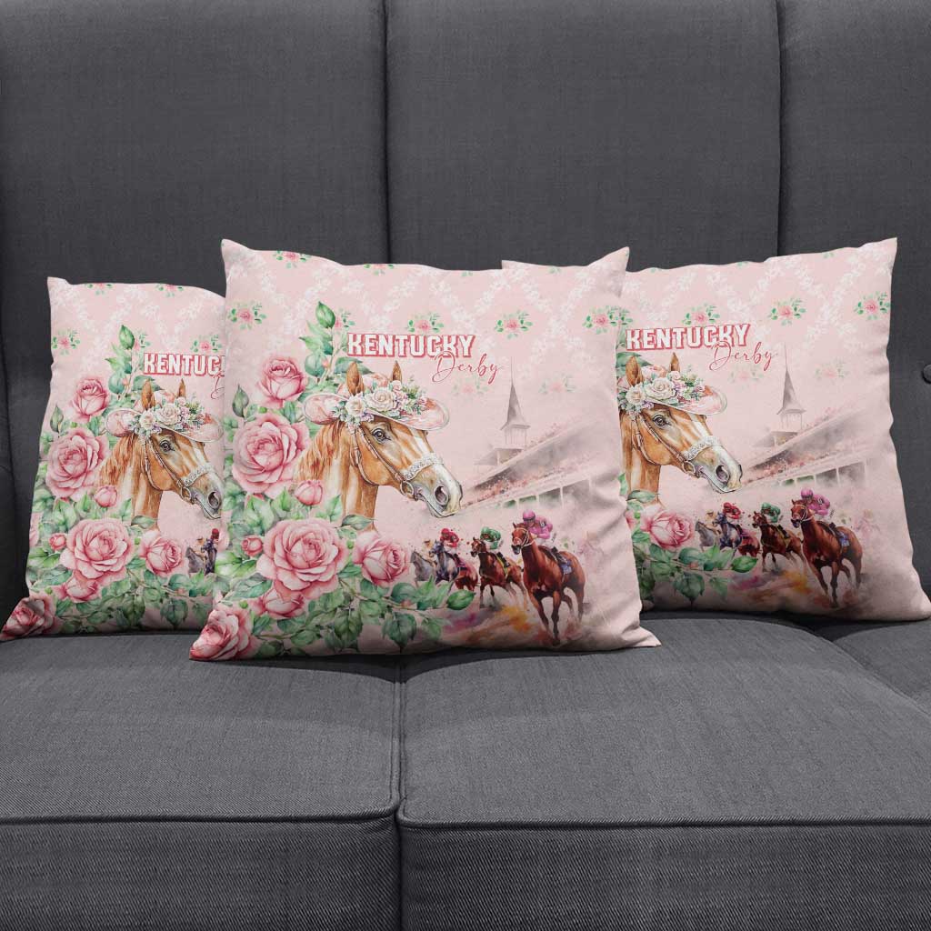 Kentucky Horse Racing Pillow Cover Rose Diamond Pattern Pink