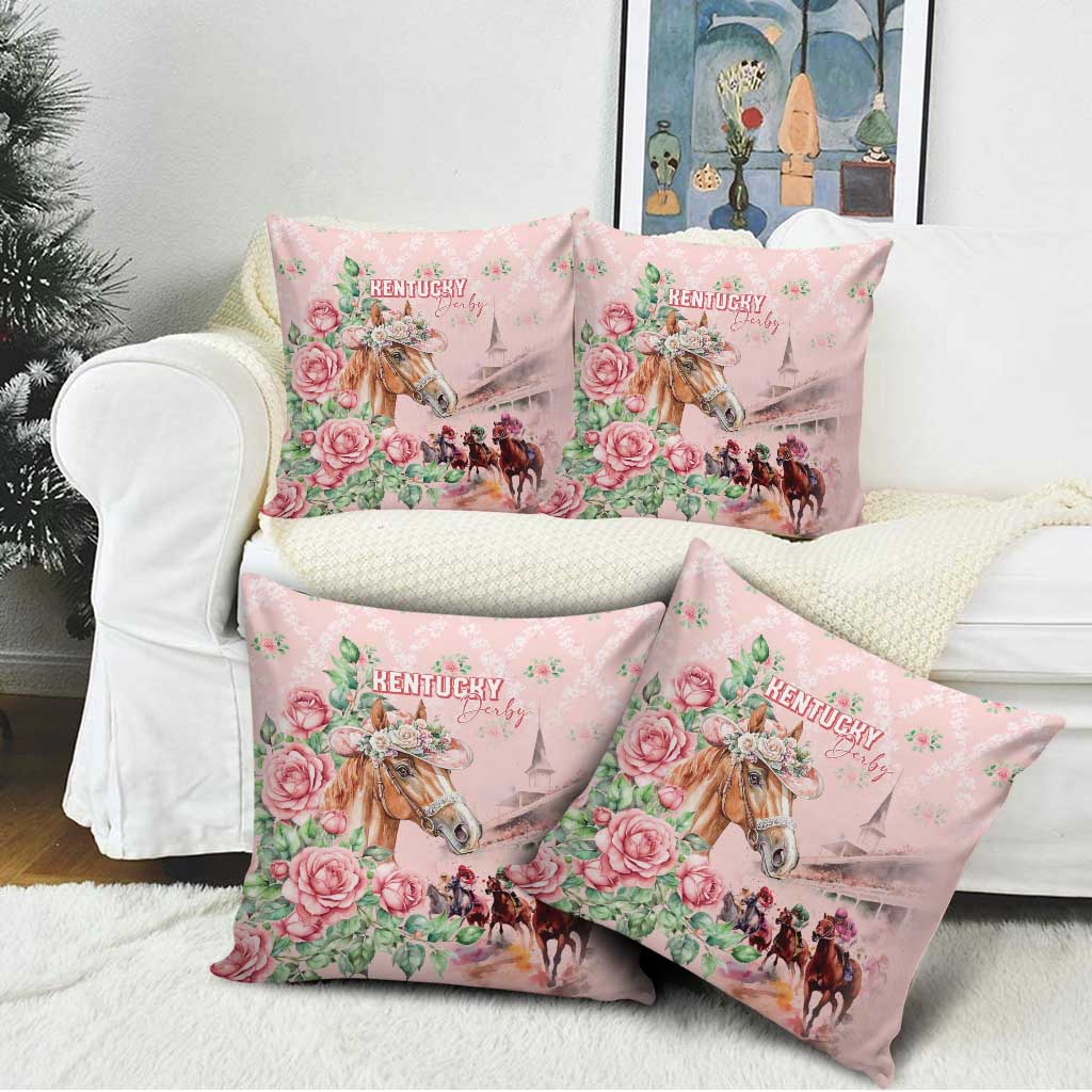Kentucky Horse Racing Pillow Cover Rose Diamond Pattern Pink