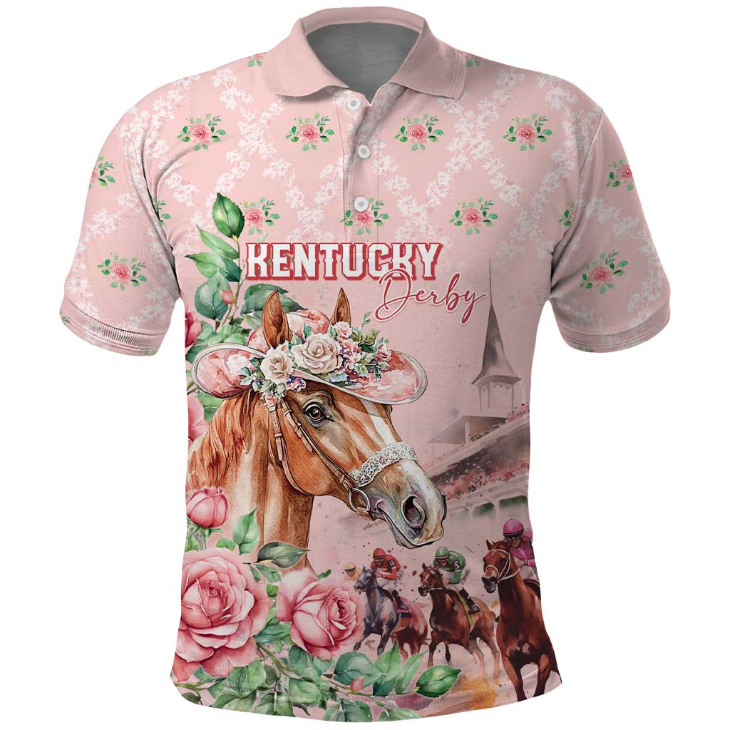 Personalized Kentucky Horse Racing Polo Shirt Rose Diamond Pattern Pink