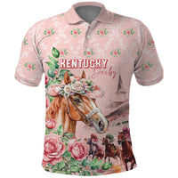 Personalized Kentucky Horse Racing Polo Shirt Rose Diamond Pattern Pink