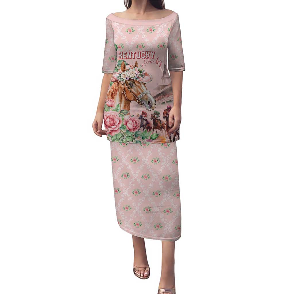 Personalized Kentucky Horse Racing Puletasi Rose Diamond Pattern Pink