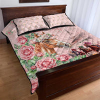 Kentucky Horse Racing Quilt Bed Set Rose Diamond Pattern Pink