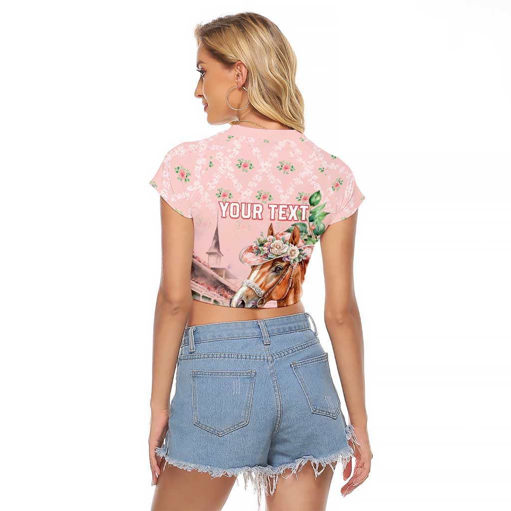 Personalized Kentucky Horse Racing Raglan Cropped T Shirt Rose Diamond Pattern Pink