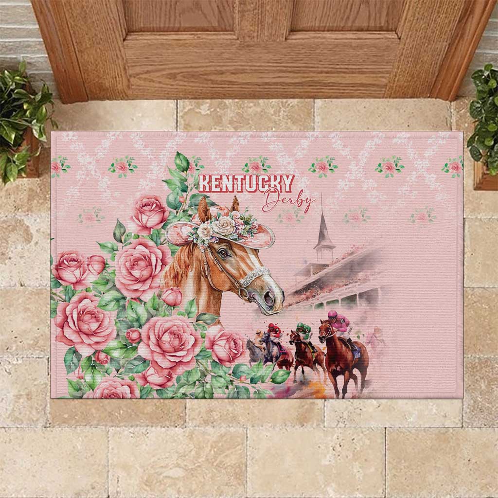 Kentucky Horse Racing Rubber Doormat Rose Diamond Pattern Pink