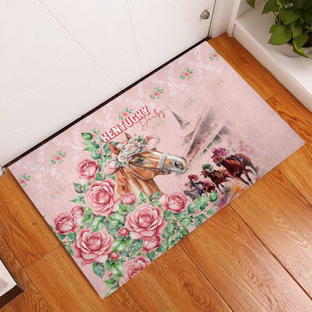 Kentucky Horse Racing Rubber Doormat Rose Diamond Pattern Pink
