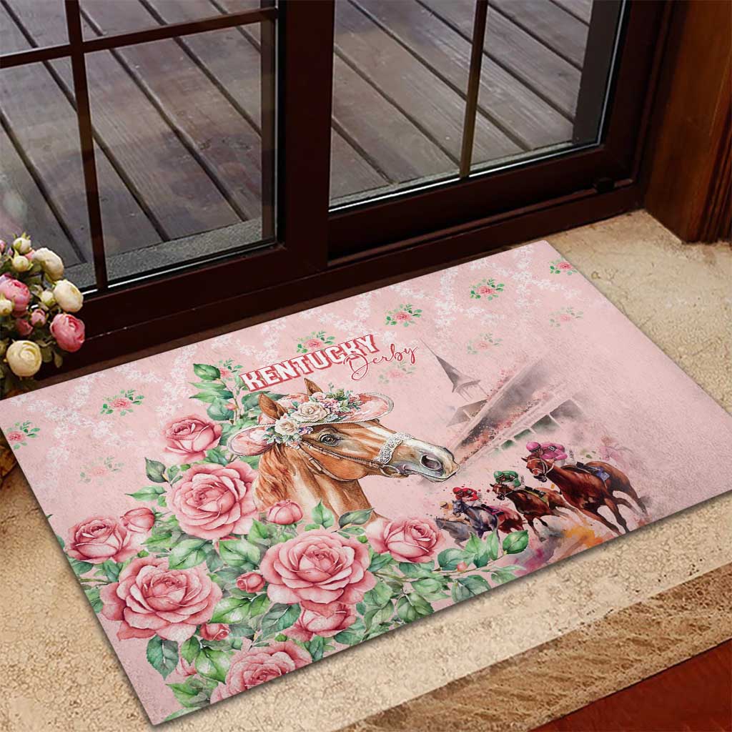 Kentucky Horse Racing Rubber Doormat Rose Diamond Pattern Pink