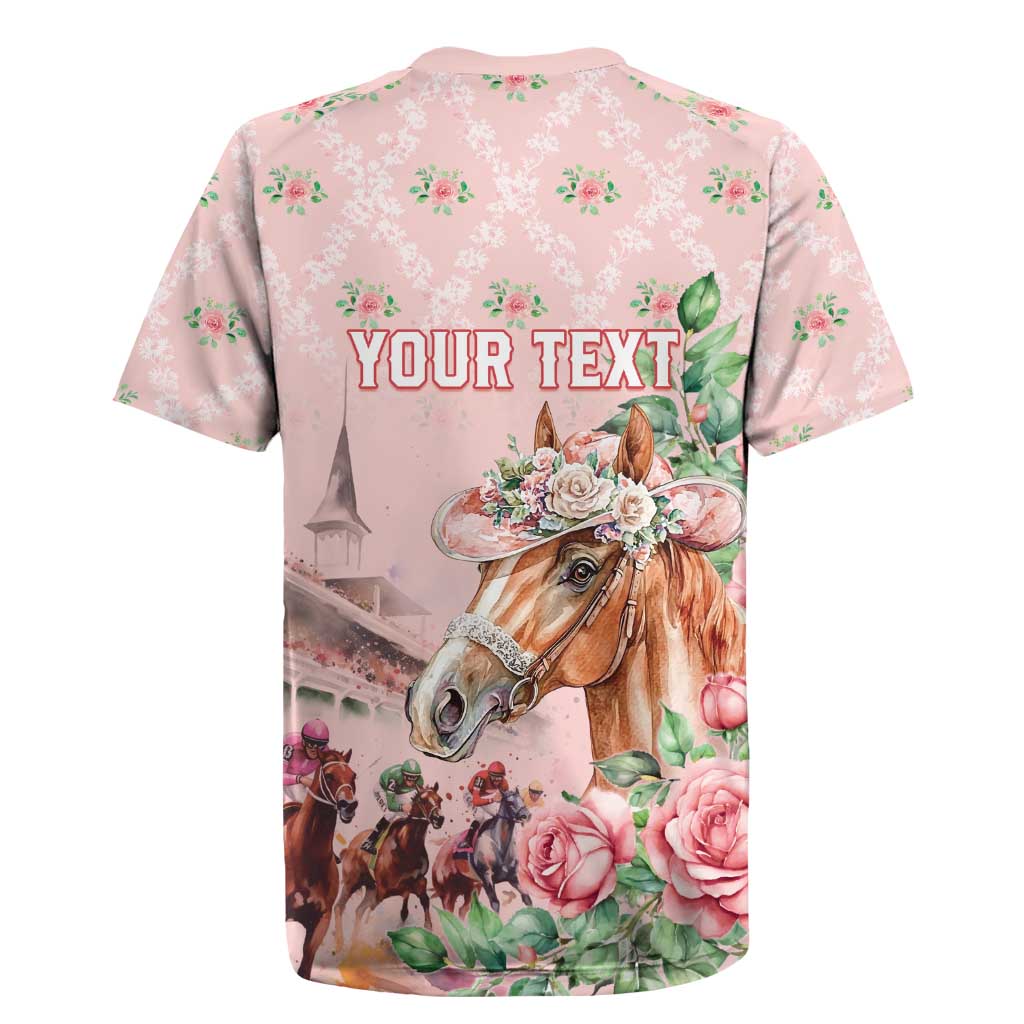 Personalized Kentucky Horse Racing Rugby Jersey Rose Diamond Pattern Pink