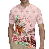 Personalized Kentucky Horse Racing Rugby Jersey Rose Diamond Pattern Pink