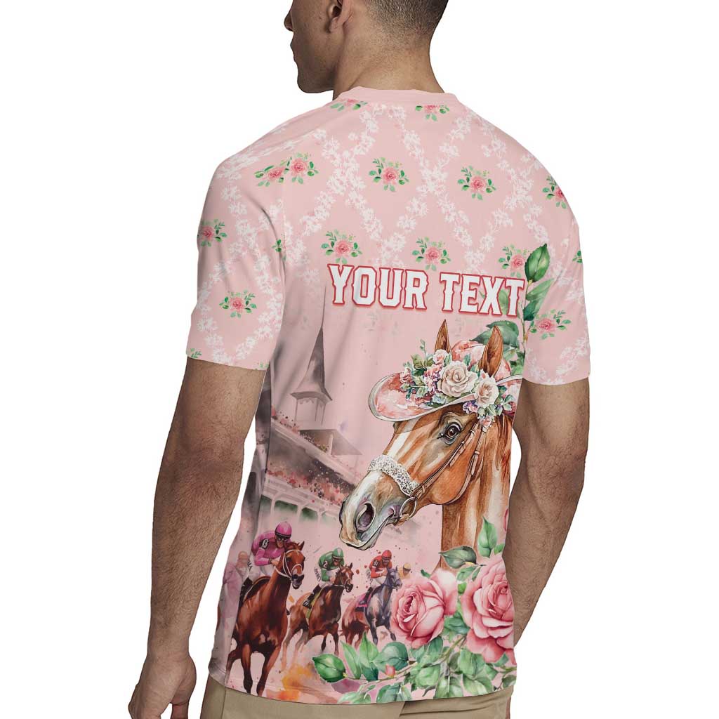 Personalized Kentucky Horse Racing Rugby Jersey Rose Diamond Pattern Pink