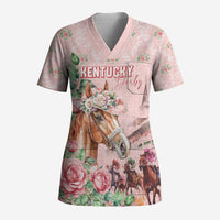 Personalized Kentucky Horse Racing Scrub Top Rose Diamond Pattern Pink