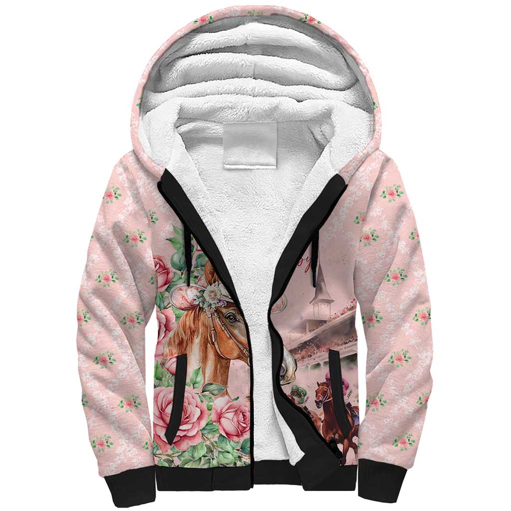 Personalized Kentucky Horse Racing Sherpa Hoodie Rose Diamond Pattern Pink
