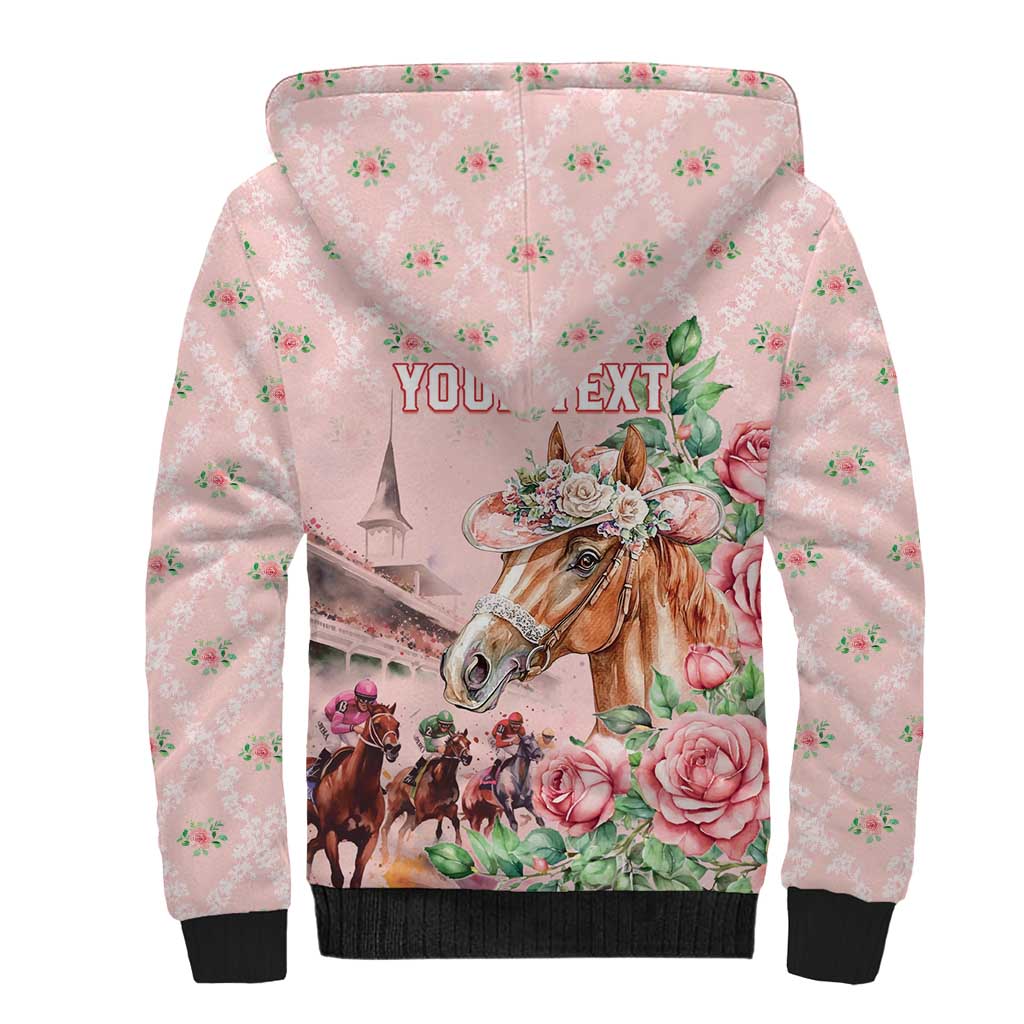 Personalized Kentucky Horse Racing Sherpa Hoodie Rose Diamond Pattern Pink