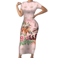 Personalized Kentucky Horse Racing Short Sleeve Bodycon Dress Rose Diamond Pattern Pink