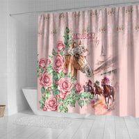 Kentucky Horse Racing Shower Curtain Rose Diamond Pattern Pink
