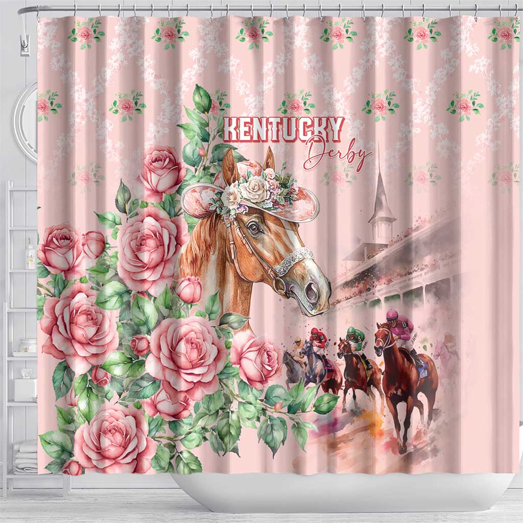 Kentucky Horse Racing Shower Curtain Rose Diamond Pattern Pink