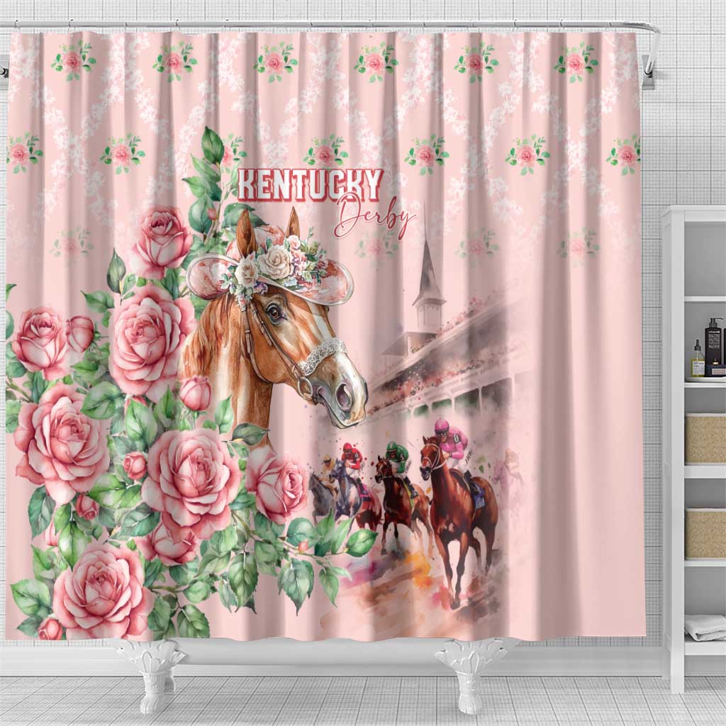 Kentucky Horse Racing Shower Curtain Rose Diamond Pattern Pink