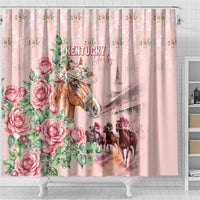 Kentucky Horse Racing Shower Curtain Rose Diamond Pattern Pink