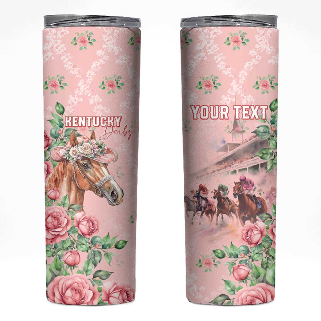 Personalized Kentucky Horse Racing Skinny Tumbler Rose Diamond Pattern Pink