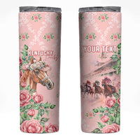 Personalized Kentucky Horse Racing Skinny Tumbler Rose Diamond Pattern Pink