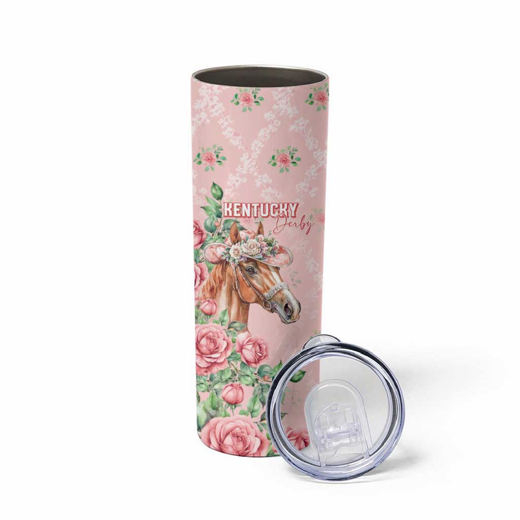 Personalized Kentucky Horse Racing Skinny Tumbler Rose Diamond Pattern Pink