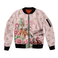 Personalized Kentucky Horse Racing Sleeve Zip Bomber Jacket Rose Diamond Pattern Pink