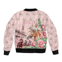 Personalized Kentucky Horse Racing Sleeve Zip Bomber Jacket Rose Diamond Pattern Pink