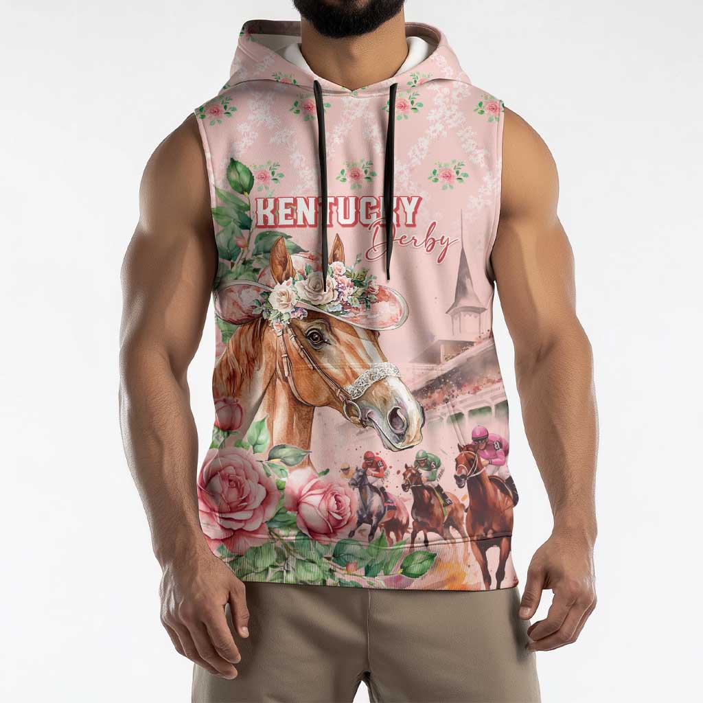 Personalized Kentucky Horse Racing Sleeveless Hoodie Rose Diamond Pattern Pink