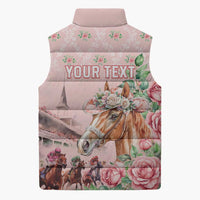 Personalized Kentucky Horse Racing Sleeveless Puffer Jacket Rose Diamond Pattern Pink