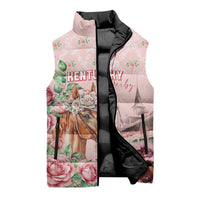 Personalized Kentucky Horse Racing Sleeveless Puffer Jacket Rose Diamond Pattern Pink