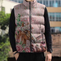 Personalized Kentucky Horse Racing Sleeveless Puffer Jacket Rose Diamond Pattern Pink
