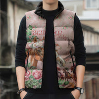 Personalized Kentucky Horse Racing Sleeveless Puffer Jacket Rose Diamond Pattern Pink