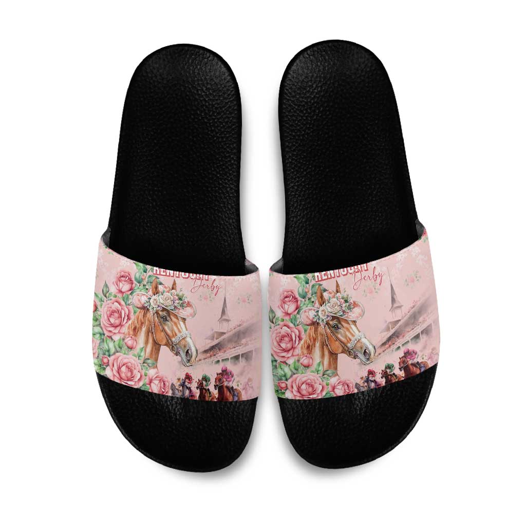 Kentucky Horse Racing Slide Sandals Rose Diamond Pattern Pink