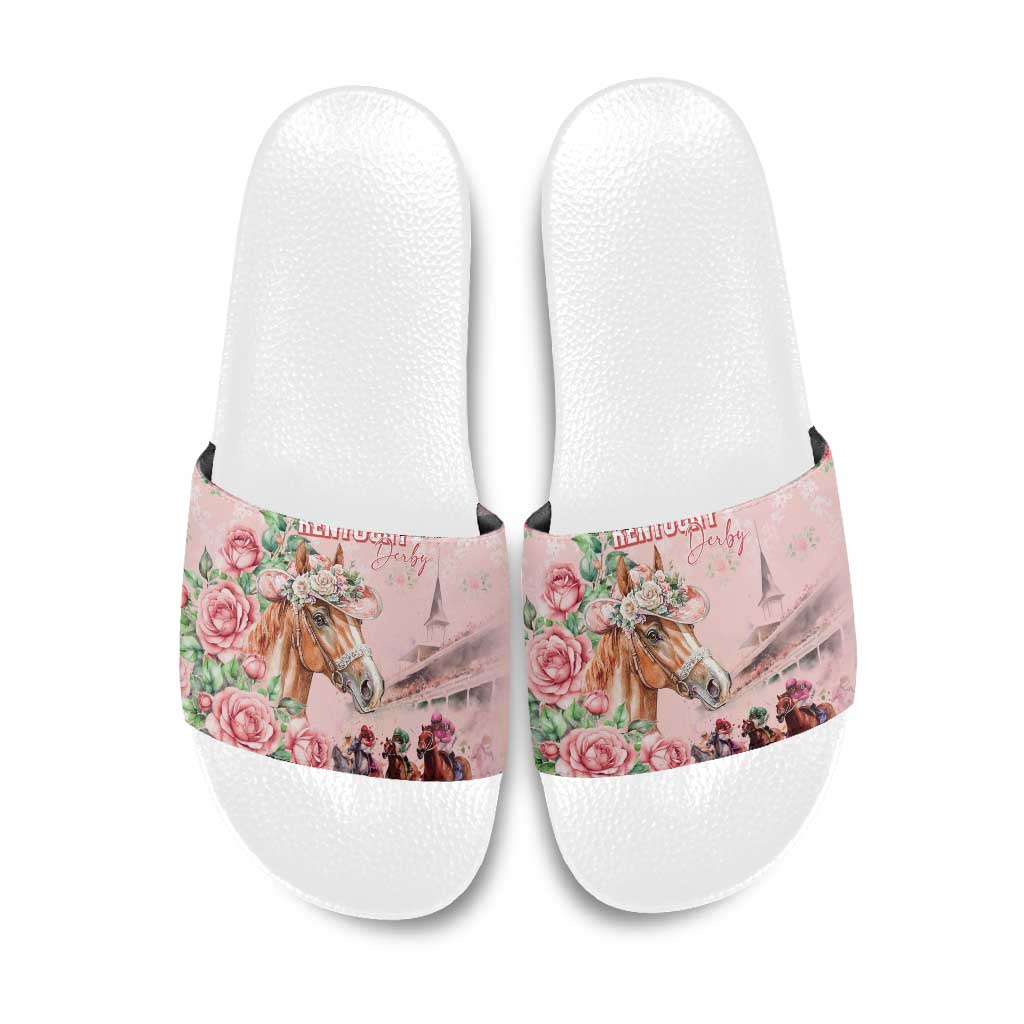 Kentucky Horse Racing Slide Sandals Rose Diamond Pattern Pink