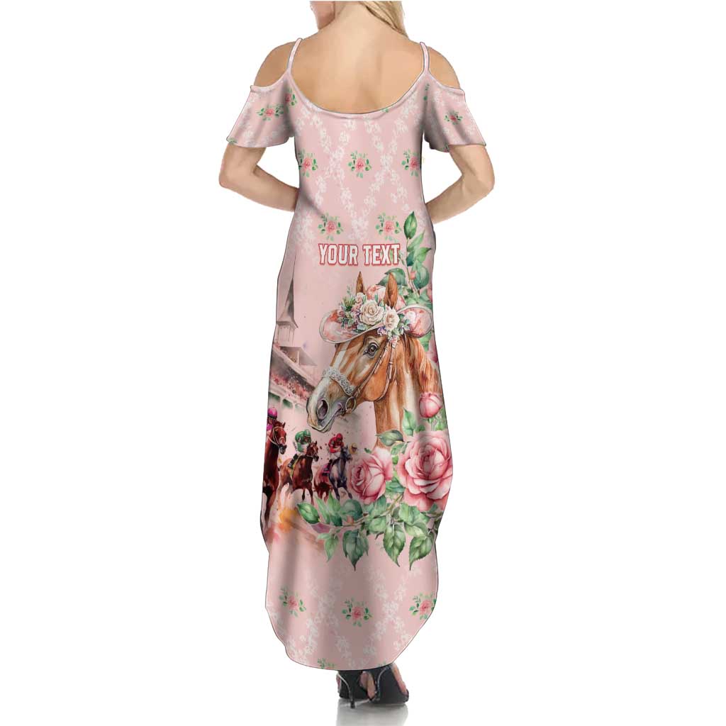 Personalized Kentucky Horse Racing Summer Maxi Dress Rose Diamond Pattern Pink