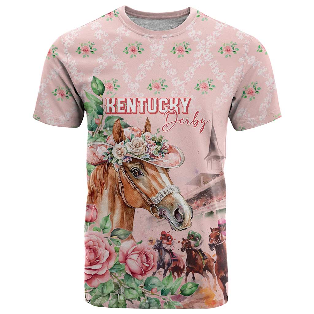 Personalized Kentucky Horse Racing T Shirt Rose Diamond Pattern Pink
