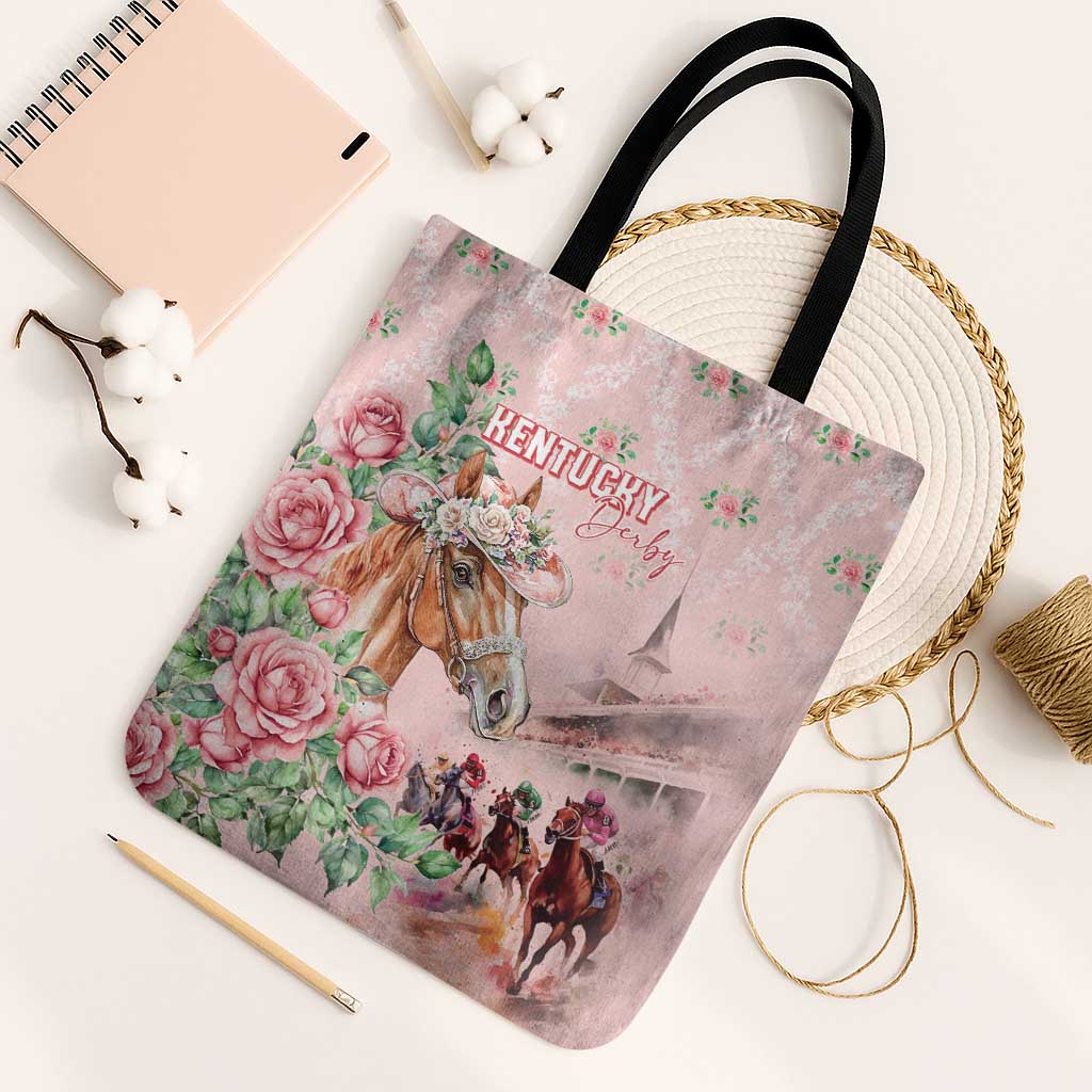 Kentucky Horse Racing Tote Bag Rose Diamond Pattern Pink