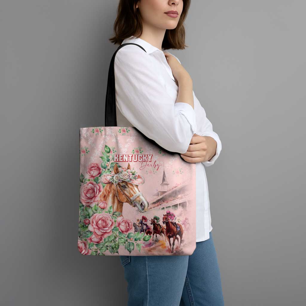 Kentucky Horse Racing Tote Bag Rose Diamond Pattern Pink