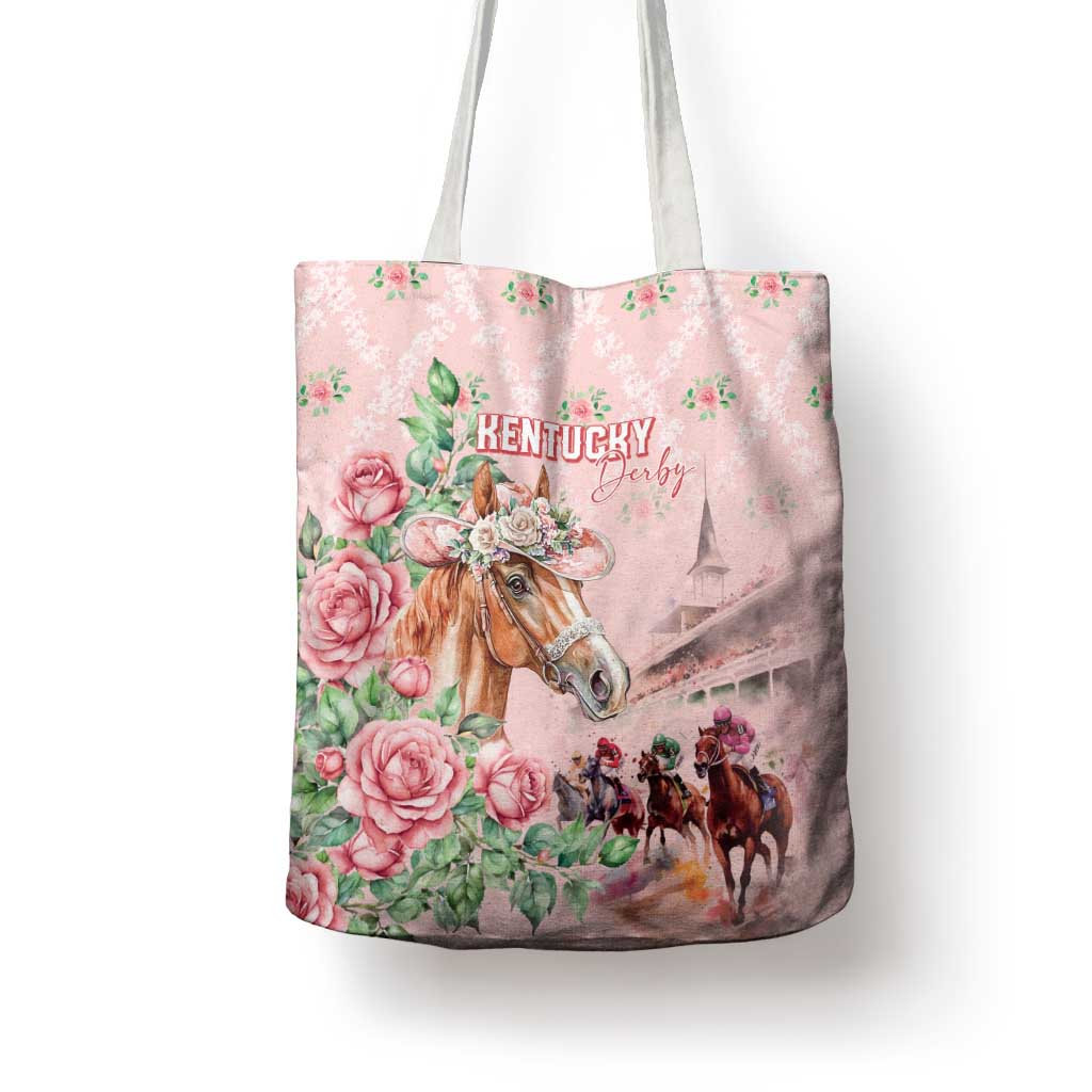 Kentucky Horse Racing Tote Bag Rose Diamond Pattern Pink