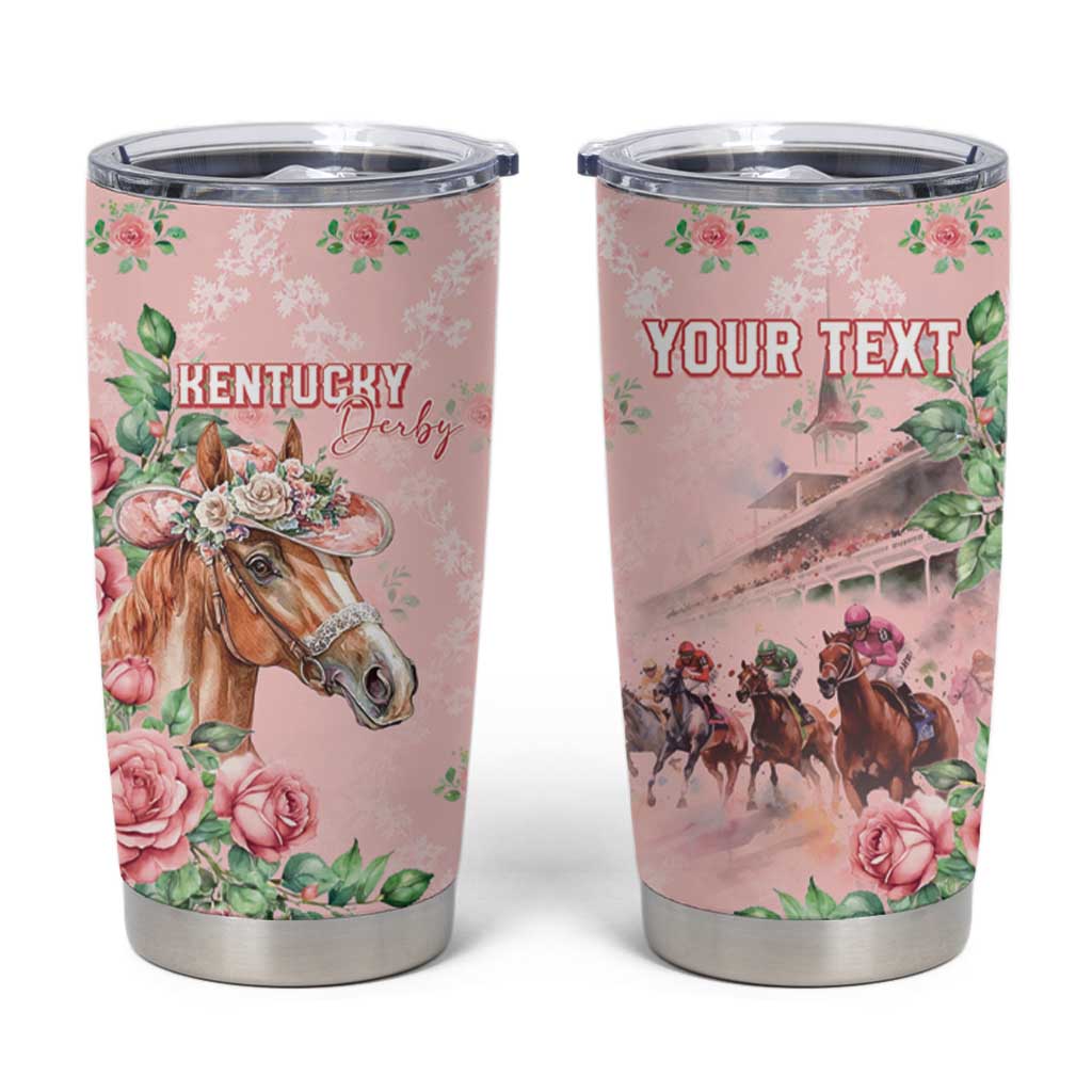 Personalized Kentucky Horse Racing Tumbler Cup Rose Diamond Pattern Pink