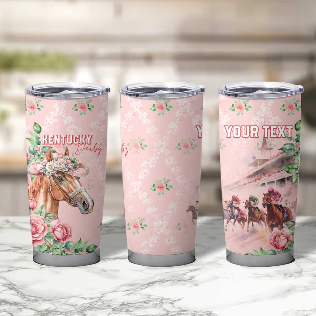 Personalized Kentucky Horse Racing Tumbler Cup Rose Diamond Pattern Pink