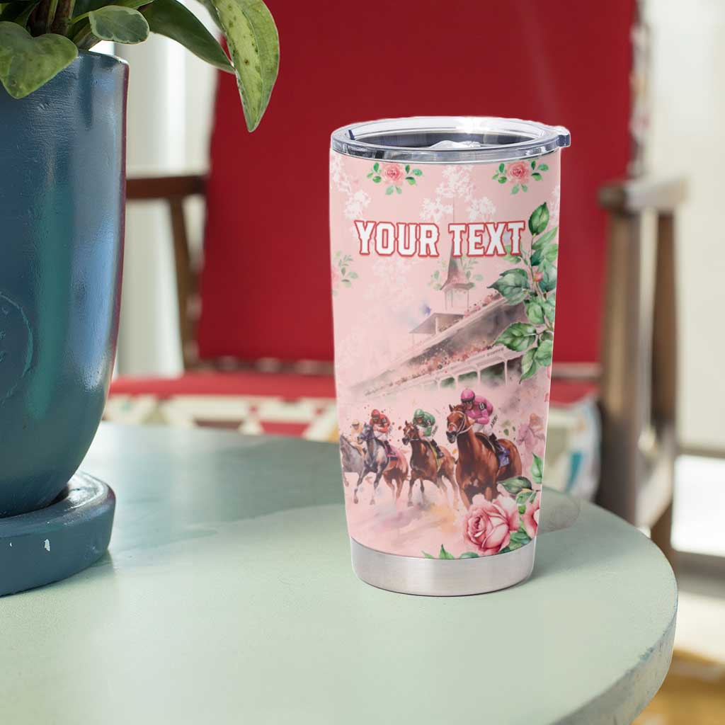 Personalized Kentucky Horse Racing Tumbler Cup Rose Diamond Pattern Pink