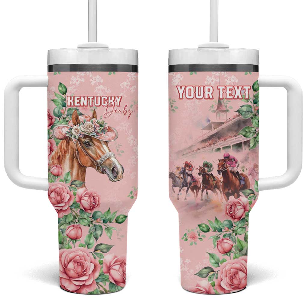 Personalized Kentucky Horse Racing Tumbler With Handle Rose Diamond Pattern Pink